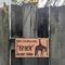 Custom Horse Stall Sign with a Western Pleasure horse image, Traditional Pecan wood stain, and font choice .Hanging with black suede cord